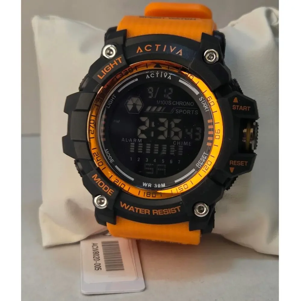 Activa X Invicta ACW8020-005 Mens Digital Sport Watch 56mm Orange Black New